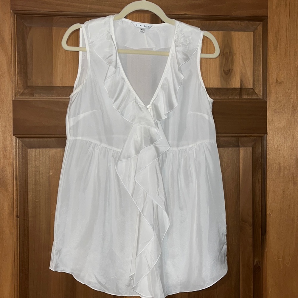 CAbi, white blouse with ruffle, size S